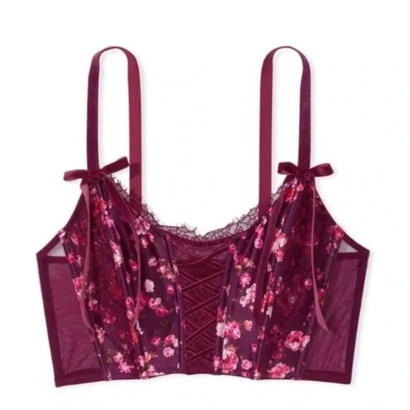 Victoria's Secret Dream Angels Floral Lace Corset Top Size M-DD/E80 Plum - Picture 2 of 4